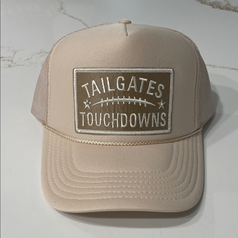 Beige Tailgates Touchdowns Trucker Hat with Bling